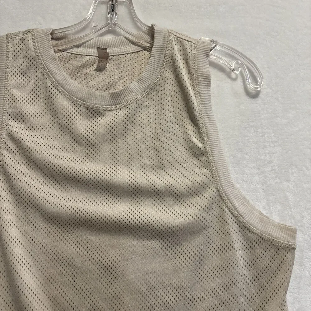 Free People FP Movement Love Mesh Tank Cream Ivory Raw Hem Women's Size Small